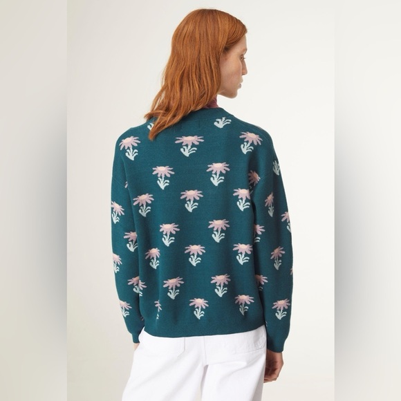 Compania Fantastica Jacquard Sweater Small Long Sleeve Daisy Floral turquoise - Picture 3 of 11